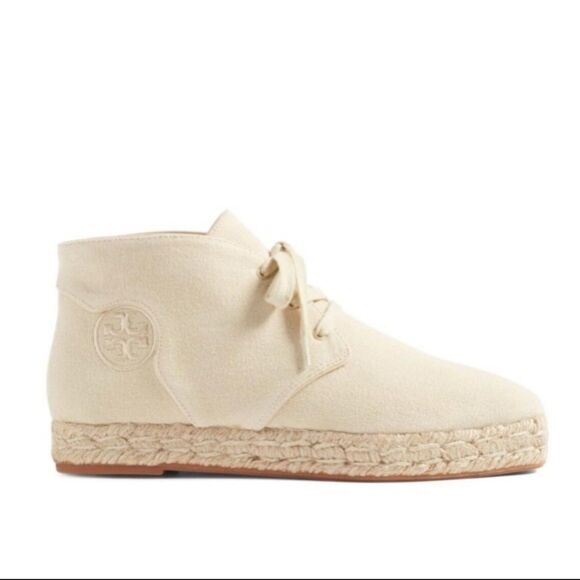 Tory Burch Rios Lace Up Cream Espadrille Booties boots Size 8 - Picture 1 of 13